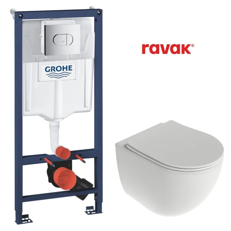 Komplekts Ravak Chrome AquaSpin + Grohe rāmis ar hromētu pogu 39501000