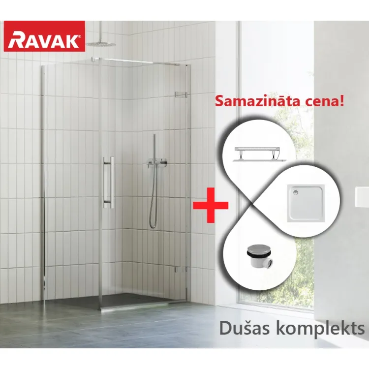 Dušas stūra komplekts kvadrātveida RAVAK Cool COSD1+COPS 90x90 cm ar paliktni