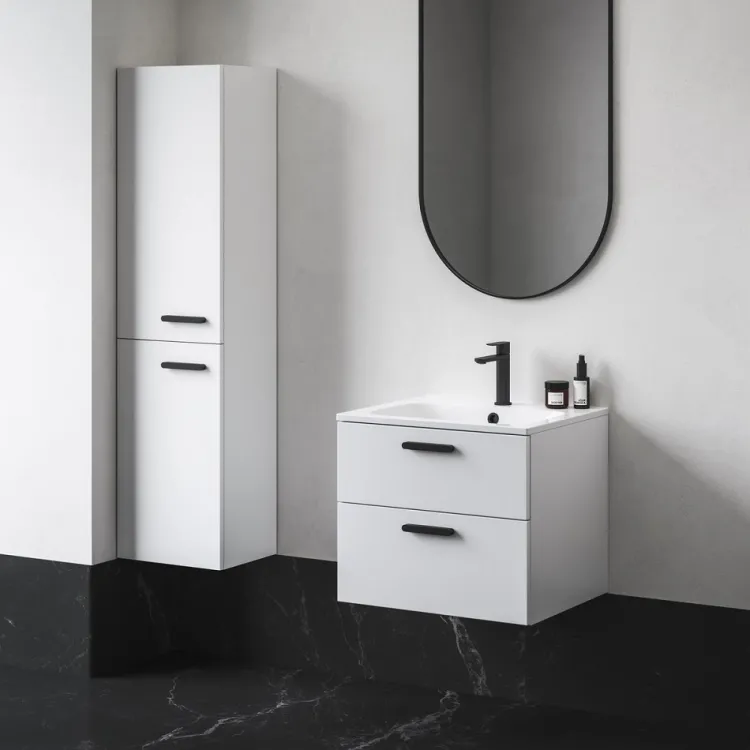 Vannas istabas augstais skapis RAVAK SB Chrome 350 R, balts/melns