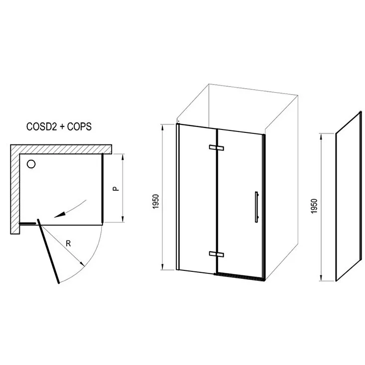 Dušas stūra komplekts kvadrātveida RAVAK Cool COSD2+COPS 100x100 cm ar paliktni