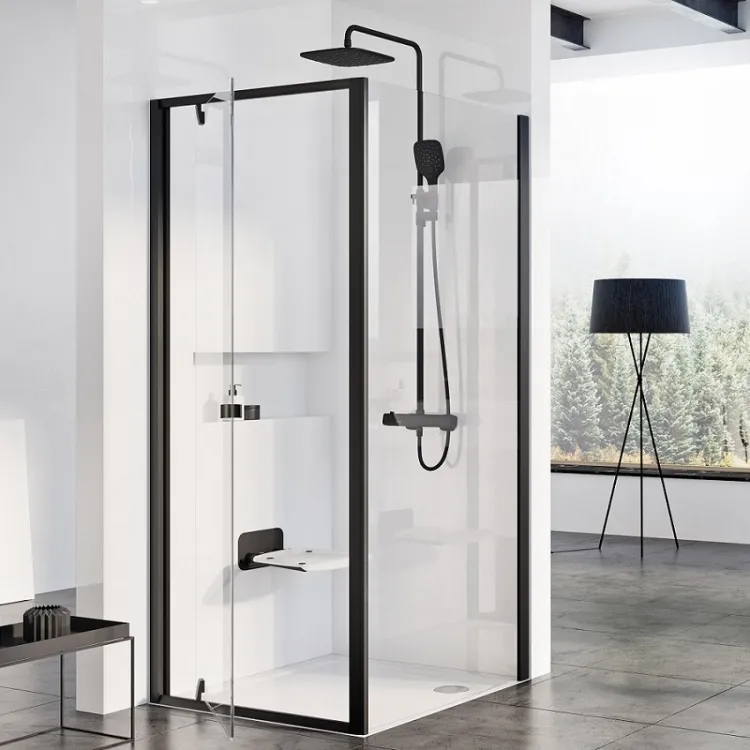 Dušas stūra komplekts kvadrātveida RAVAK Pivot PDOP1+PPS 90x90 cm ar paliktni, melns