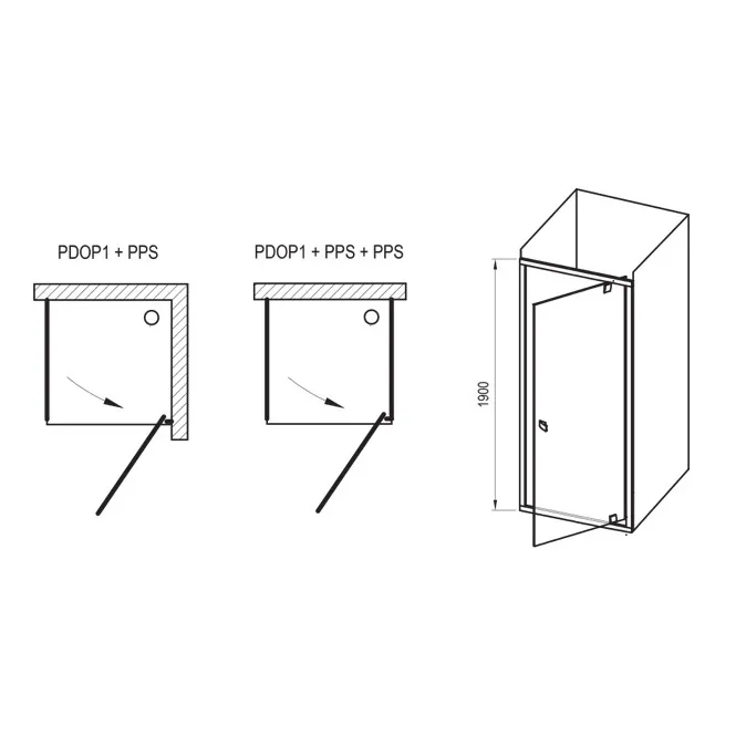 Dušas stūra komplekts kvadrātveida RAVAK Pivot PDOP1+PPS 90x90 cm ar paliktni, melns
