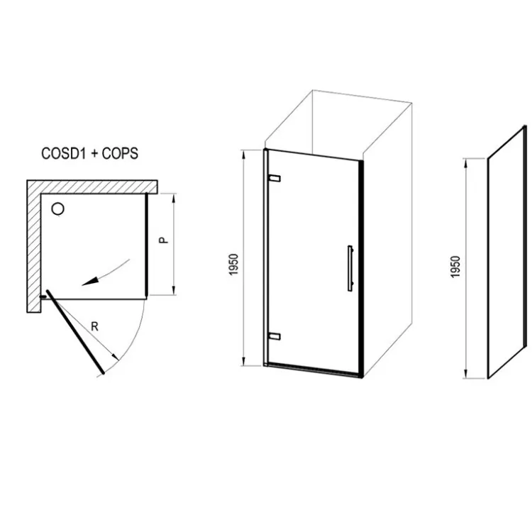 Dušas stūra komplekts kvadrātveida RAVAK Cool COSD1+COPS 90x90 cm ar paliktni