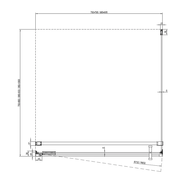 Dušas stūra komplekts kvadrātveida RAVAK Cool COSD1+COPS 90x90 cm ar paliktni