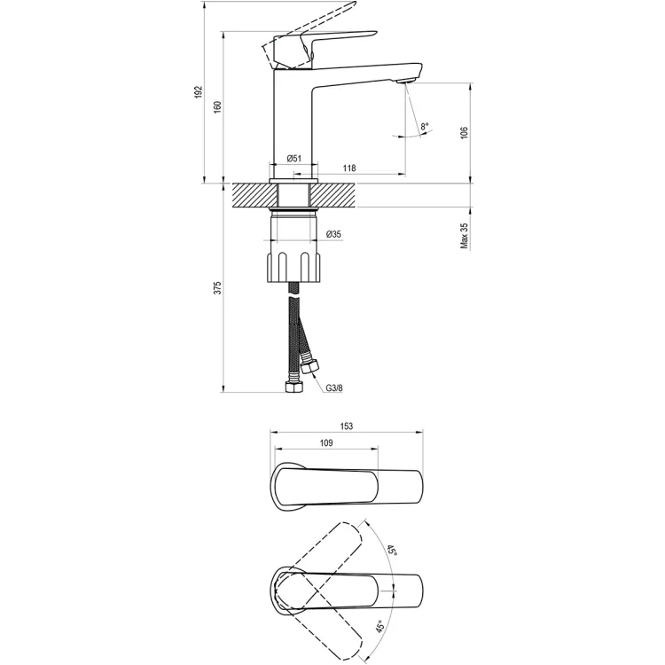 Izlietnes maisītājs Ravak Life LF 012.00BL 160mm, melns matēts