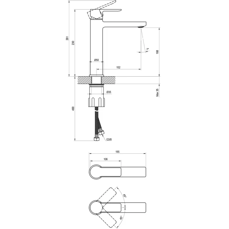 Izlietnes maisītājs paaugstināts Ravak Solar SL 014.00BL 240mm, melns matēts
