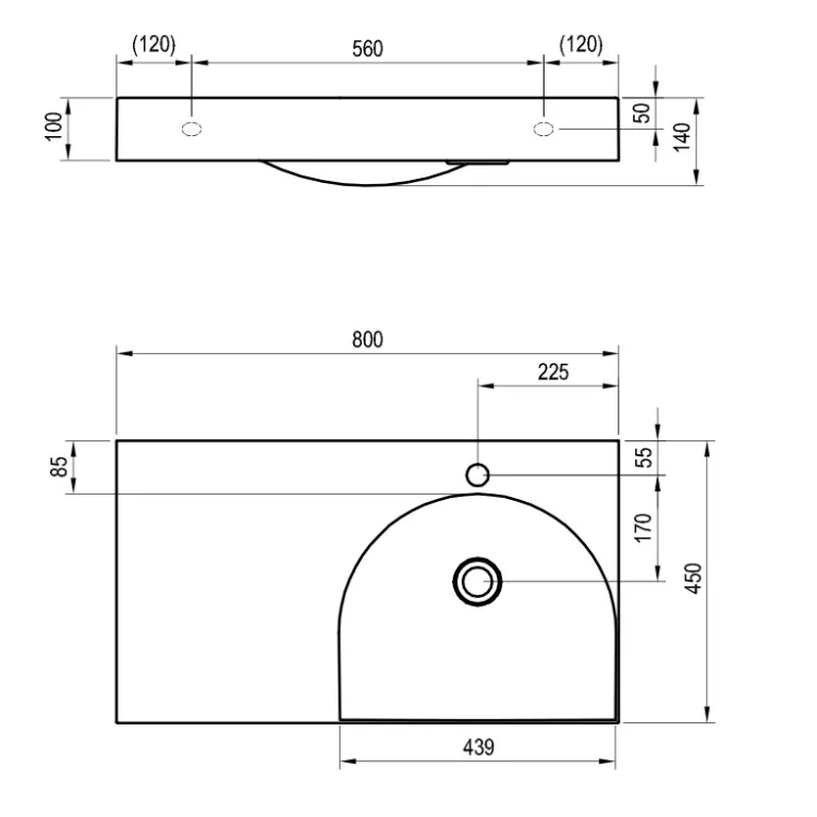 Vannas istabas izlietne RAVAK LITE 800/450 L 80x45 cm, XJXL1280000
