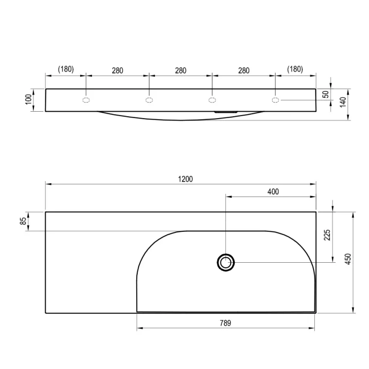 Vannas istabas izlietne RAVAK LITE 1200/800 L 120x45 cm, XJXL1312000