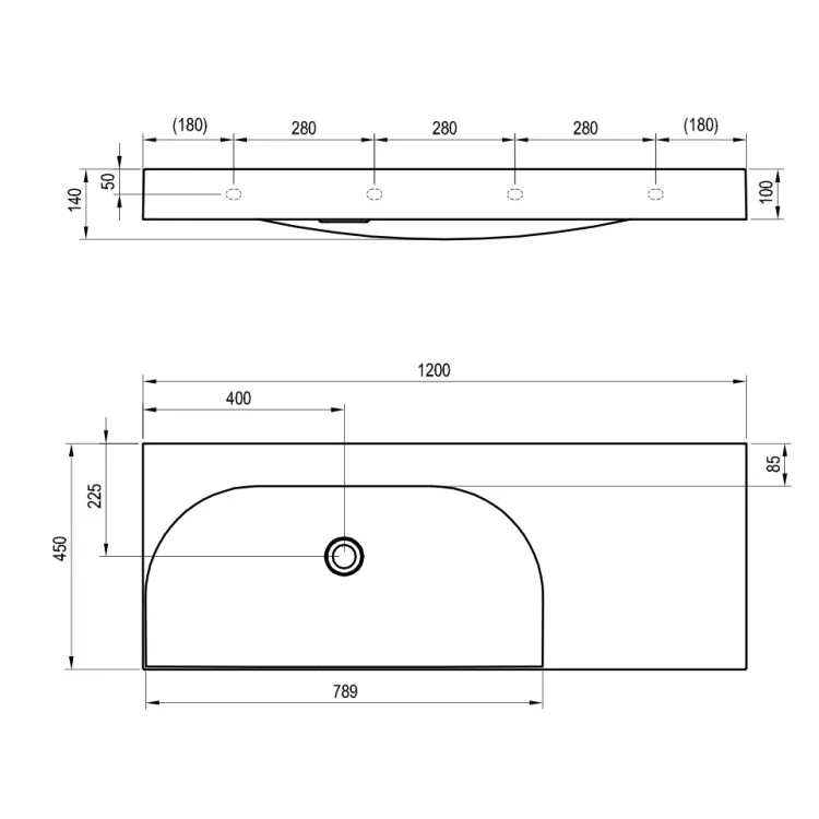 Vannas istabas izlietne RAVAK LITE 1200/800 R 120x45 cm, XJXP1312000