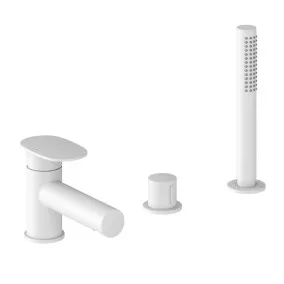 RAVAK Spring SG 026.10WHM 3 daļīgais vannas malas maisītājs ar rokas dušu, balts matēts, X070570
