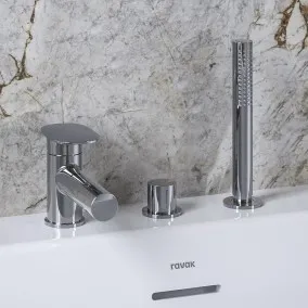 RAVAK Spring SG 026.10WHM 3 daļīgais vannas malas maisītājs ar rokas dušu, balts matēts, X070570
