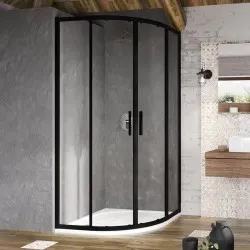 Dušas stūra komplekts pusapaļš RAVAK Blix Slim BLSCP4 90x90cm ar paliktni, melns