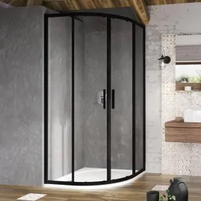Dušas stūra komplekts pusapaļš RAVAK Blix Slim BLSCP4 90x90cm ar paliktni, melns