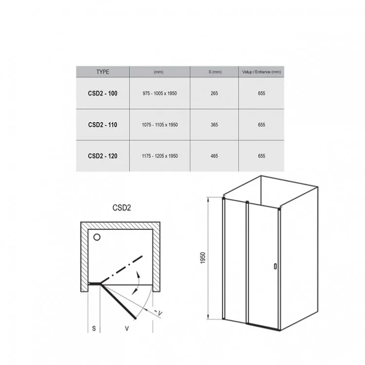 Dušas durvis RAVAK Chrome CSD2 120 cm, spīdīgs