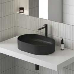 Vannas istabas uzliekamā izlietne Ravak Ceramic 550 O Slim 55x37cm, melna matēta