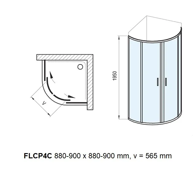 Ravak Flex FLCP4CH1-90 R500 pusapaļš dušas stūris alu bright ar caurspīdīgu stiklu