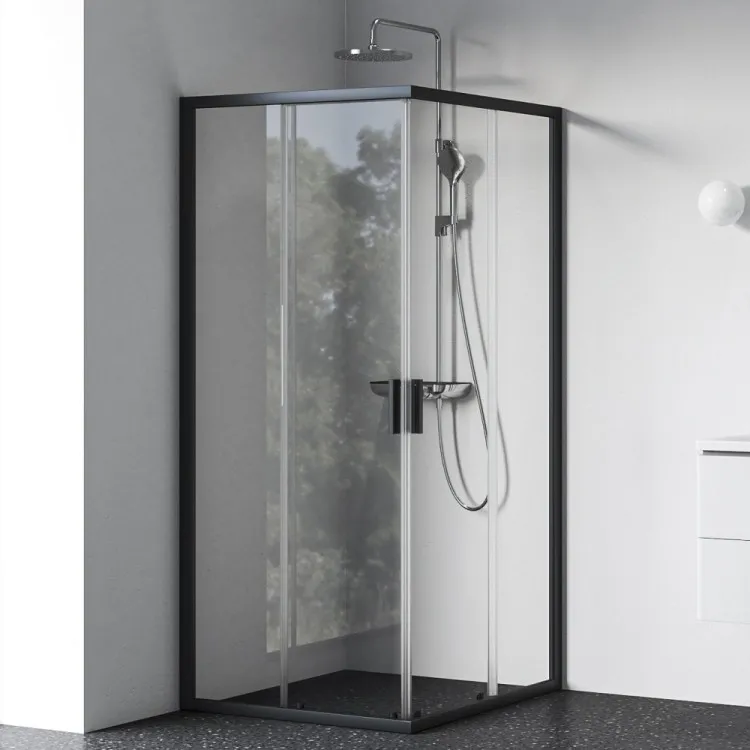 Ravak FLEX FLRV2B2 kvadrātveida dušas stūris 90x90 cm, matēti melni profili, caurspīdīgs stikls