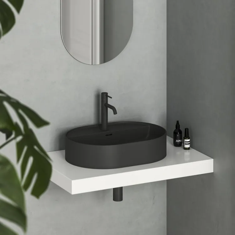 Vannas istabas uzliekamā izlietne Ravak Ceramic 550 O Slim Shelf 55x40 cm, melna matēta
