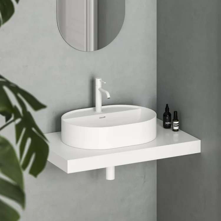Vannas istabas uzliekamā izlietne Ravak Ceramic 550 O Slim Shelf 55x40 cm, balta matēta
