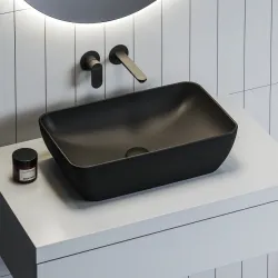 Vannas istabas uzliekamā izlietne Ravak Uni 500R Slim 50x31cm, melna matēta