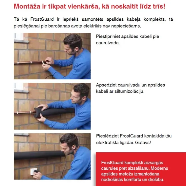 Cauruļu aizsardzības komplekts pret sasalšanu FrostGuard-8M 8 metri 80/160W