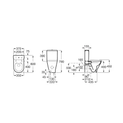 Tualetes pods Roca Meridian Rimless Compact Vario ar Soft Close vāku, universāls izvads, balts