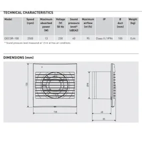 Sadzīves ventilators S&P DECOR 100C, pretvārsts