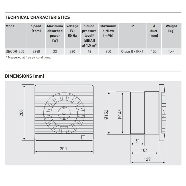Sadzīves ventilators S&P DECOR 300CR, reg.laika aizture