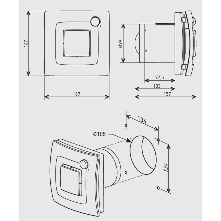 Sadzīves ventilators S&P SILENT DUAL 100, ar kustības un mitruma sensoru