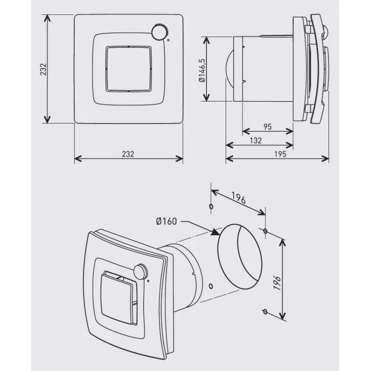 Sadzīves ventilators S&P SILENT DUAL 300, ar kustības un mitruma sensoru