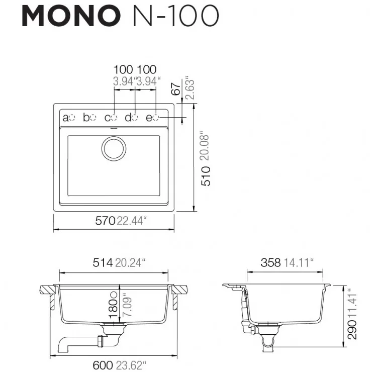 Virtuves izlietne Schock MONO N-100 57x51cm, magma