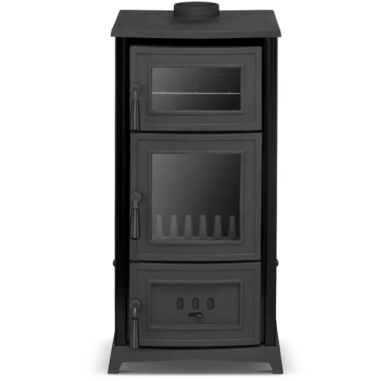 Čuguna malkas apkures plīts ar cepeškrāsni ALFA 901 6.2 kW, melna