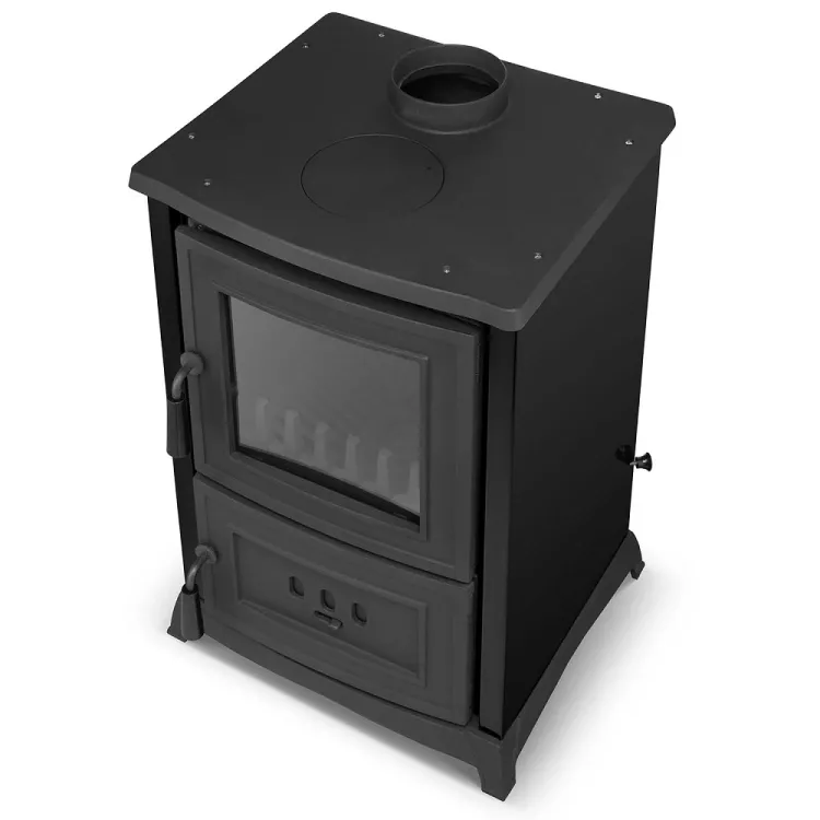 Čuguna malkas apkures krāsns ar plīts virsmu ALFA 902 6.2kW, melna