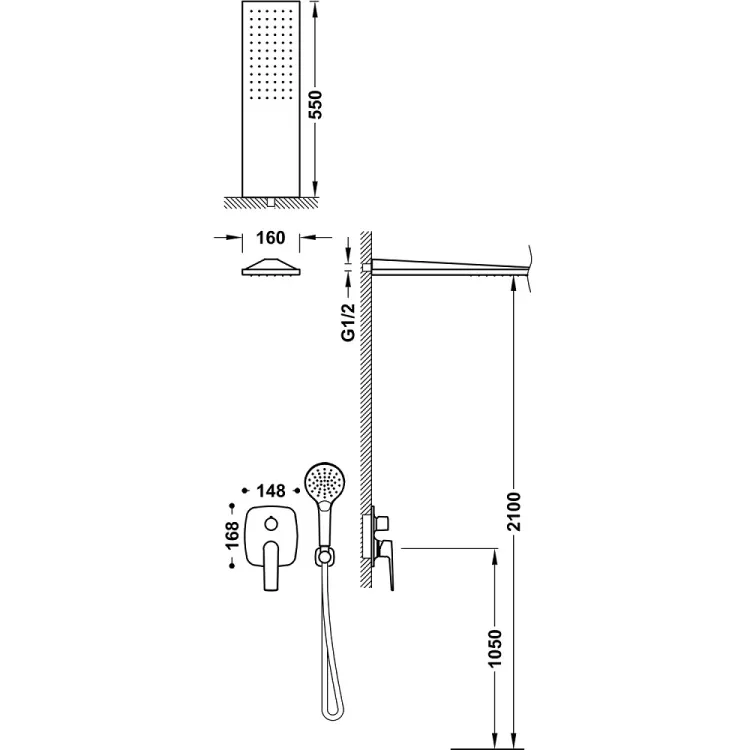 Dušas sistēma iebūvējamā LOFT TRES Rapid-Box 2-ceļu, golden cava 22238005CA