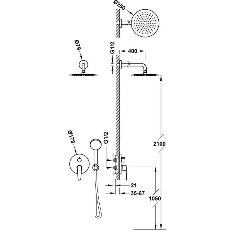 Dušas sistēma iebūvējamā FLAT-TRES Rapid-box 2-ceļu, 20428004