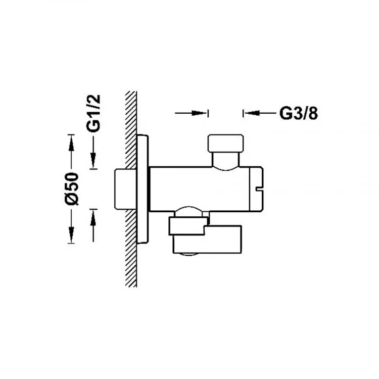 Stūra ventīlis ar filtru TRES 1/2 x 3/8, melns 9134525NM
