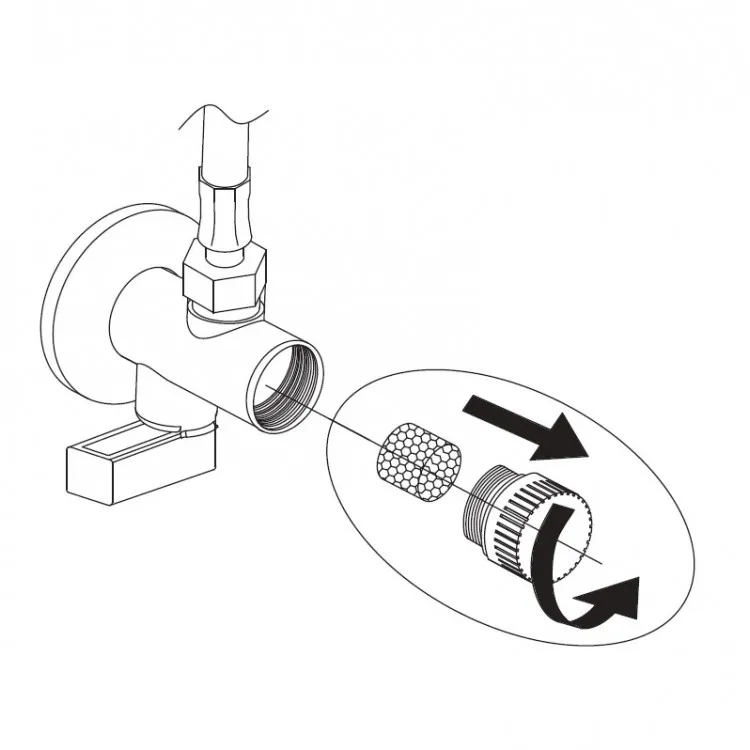 Stūra ventīlis ar filtru TRES 1/2 x 3/8, melns 9134525NM