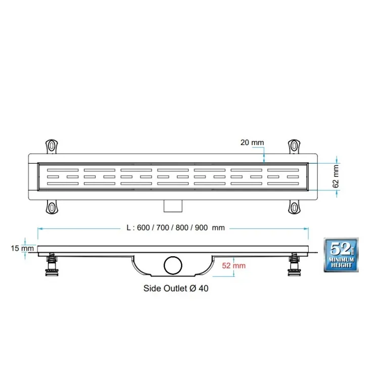 Dušas kanāls Valtemo Aqualine Base 700mm, VLD-600325
