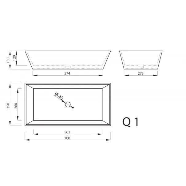 Vannas istabas uzliekamā izlietne Vispool Q 1 70x35 cm, balta