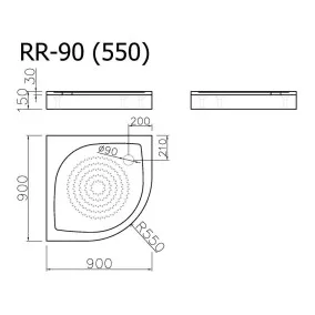 Dušas paliktnis pusapaļš Zemais Vispool RZ-90 R-550 900x900
