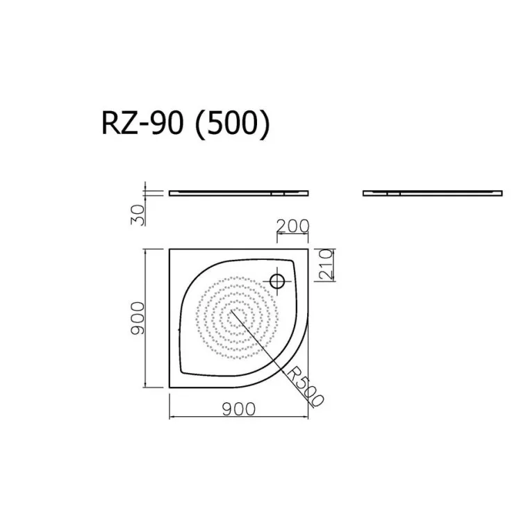 Dušas paliktnis pusapaļš Zemais Vispool RZ-90 R-500 900x900
