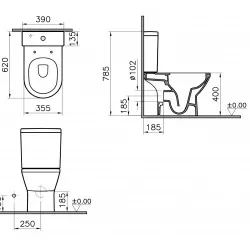 Tualetes pods VitrA PRO INTEGRA RIM-EX ar Soft Close vāku, universāls izvads