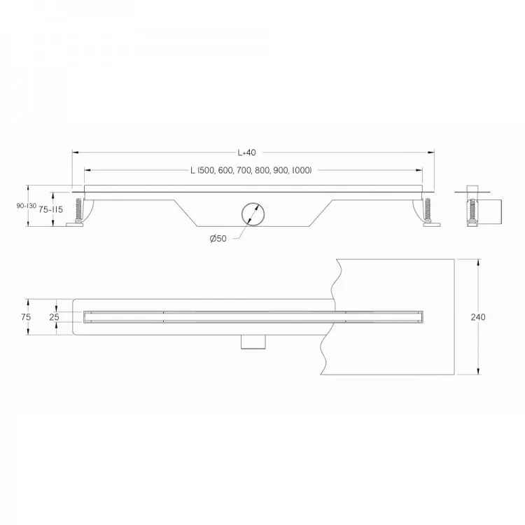 Dušas kanāls VOGI Ultra Slim 700mm, 813958