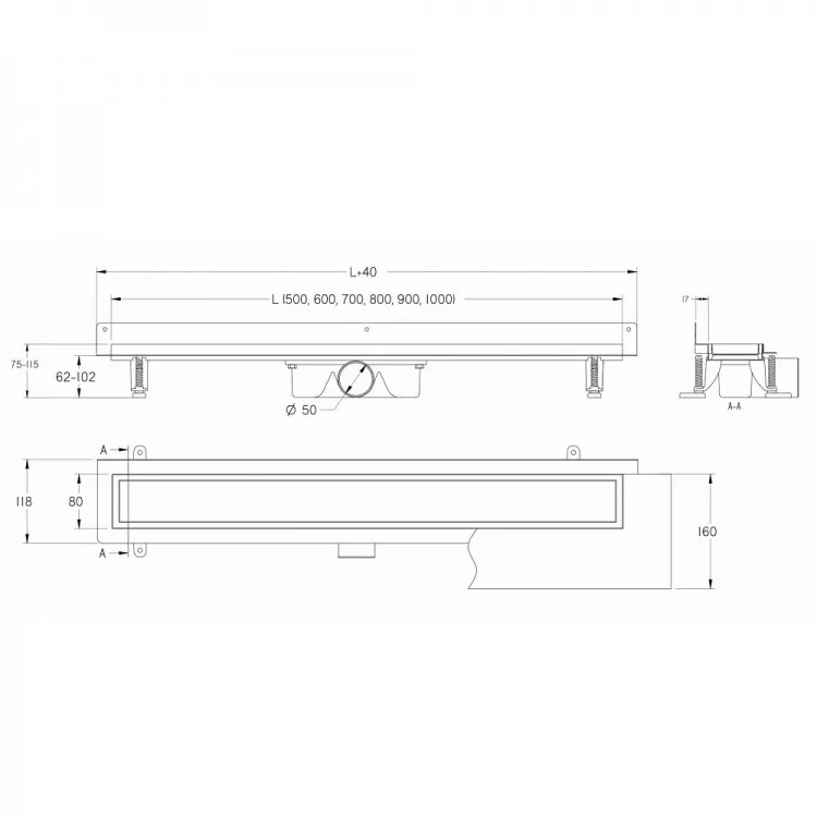 Dušas kanāls VOGI DUO 700mm, vertikāls atloks 813952