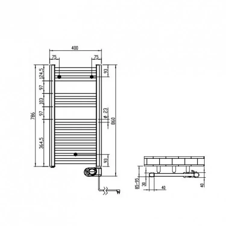 Elektriskais dvieļu žāvētājs Zehnder Aura 400x786 mm 300W, melns matēts