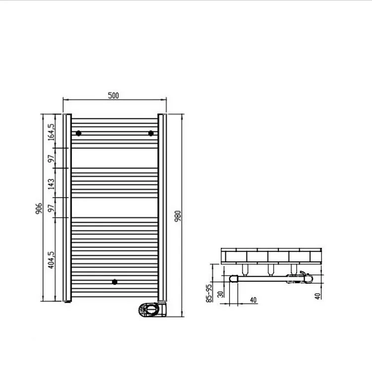 Elektriskais dvieļu žāvētājs Zehnder Aura 500x906 mm 500W, melns matēts