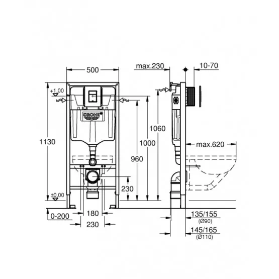 Iebūvējamais rāmis tualetes podam Grohe Rapid SL ar Even pogu (phantom black), 38811KF0