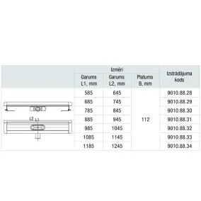 Dušas kanāls ACO ShowerDrain C 1085mm, h-65mm, 9010.88.33