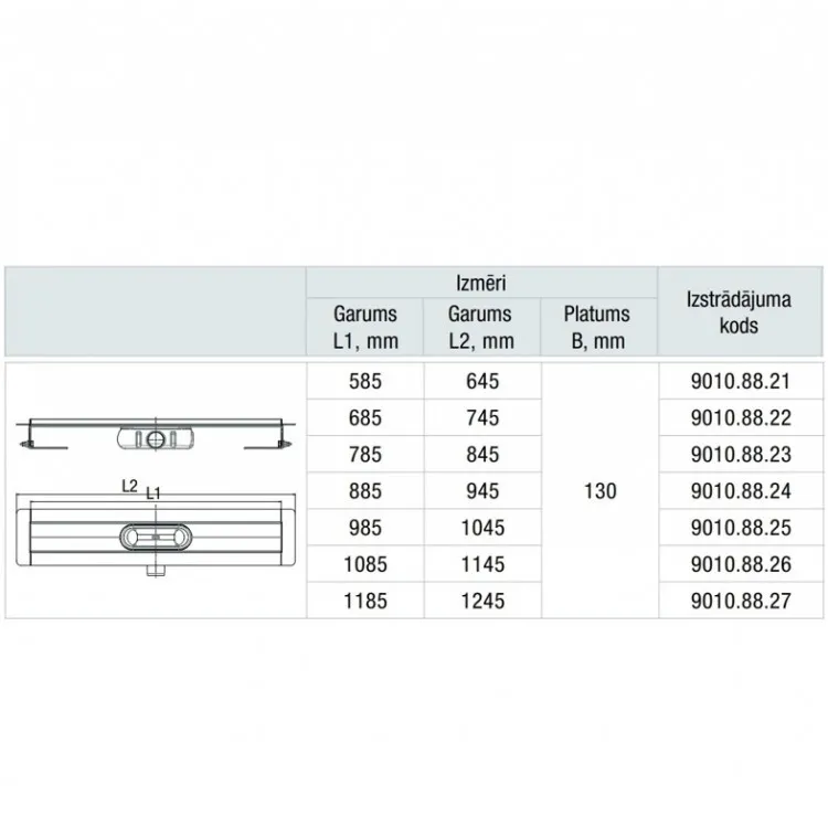 Dušas kanāls ACO ShowerDrain C 1085mm, h-65mm, 9010.88.26