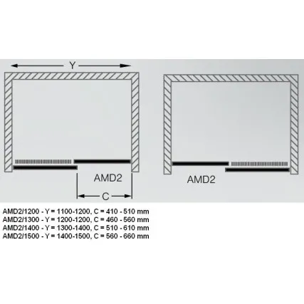 Dušas durvis bīdāmās Roth AMD2 1400 mm